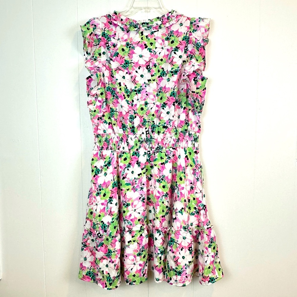 Periwinkle Cottagecore Pink and Green Peasant Smocked Waist Ruffle Dress Size L
